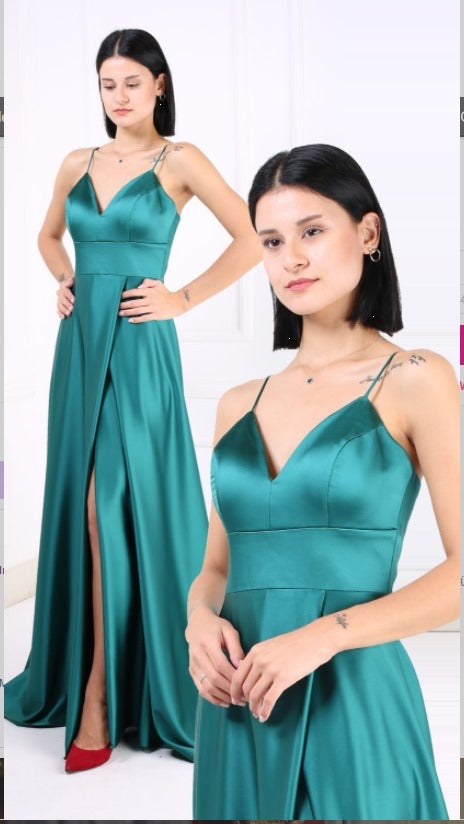 Gul Dress Green Satin