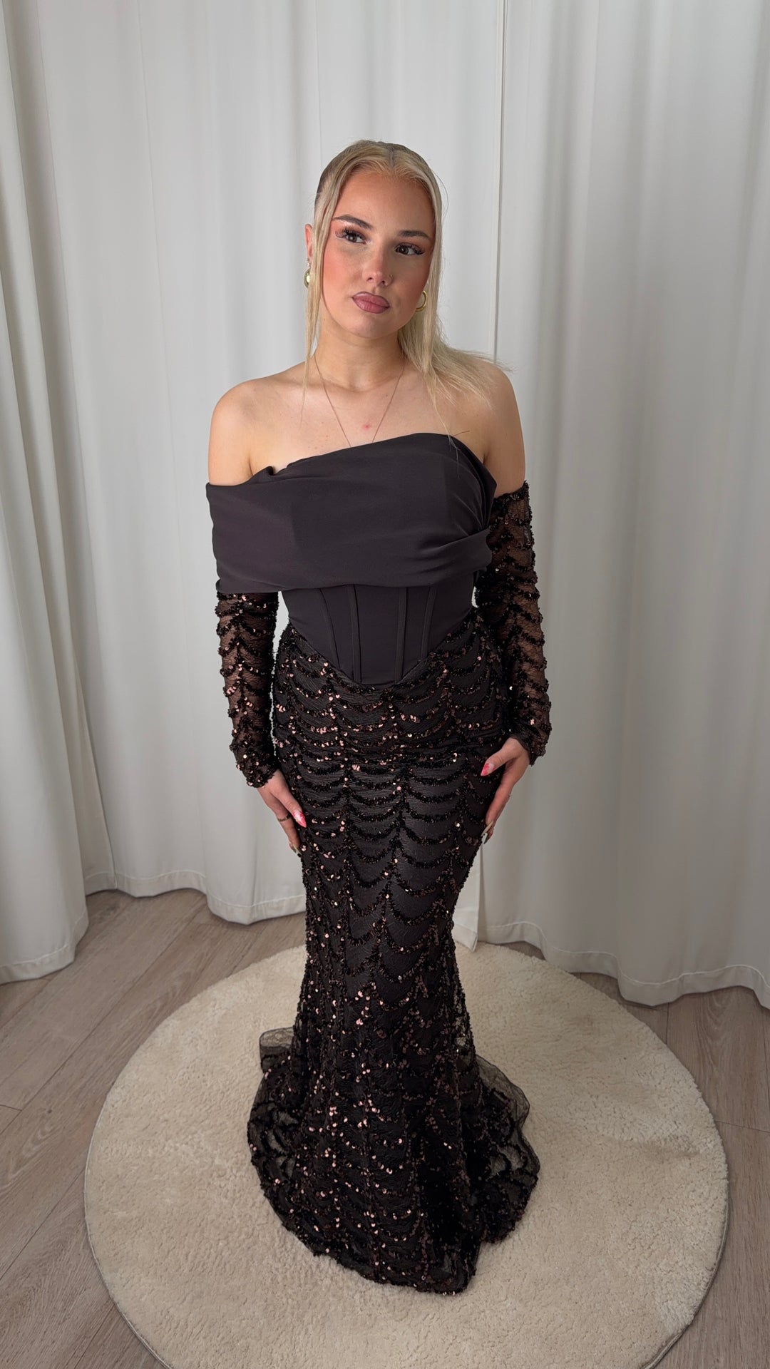 Mocha Off Shoulder Gown